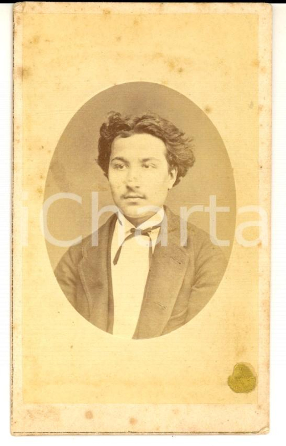Fotografia d epoca originale 1880 ca NOVARA Ritratto di giovane uomo con cravattino Foto TARANTOLA CDV 1
