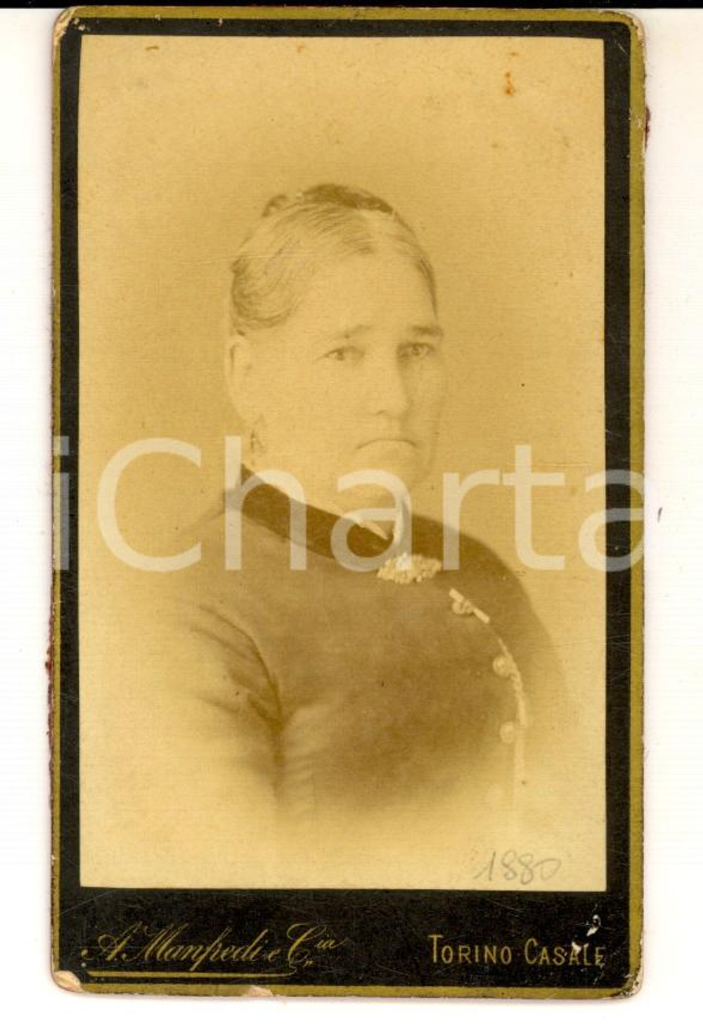 Fotografia d epoca originale 1880 ca TORINO CASALE Ritratto di anziana donna Foto A. MANFREDI CDV 1