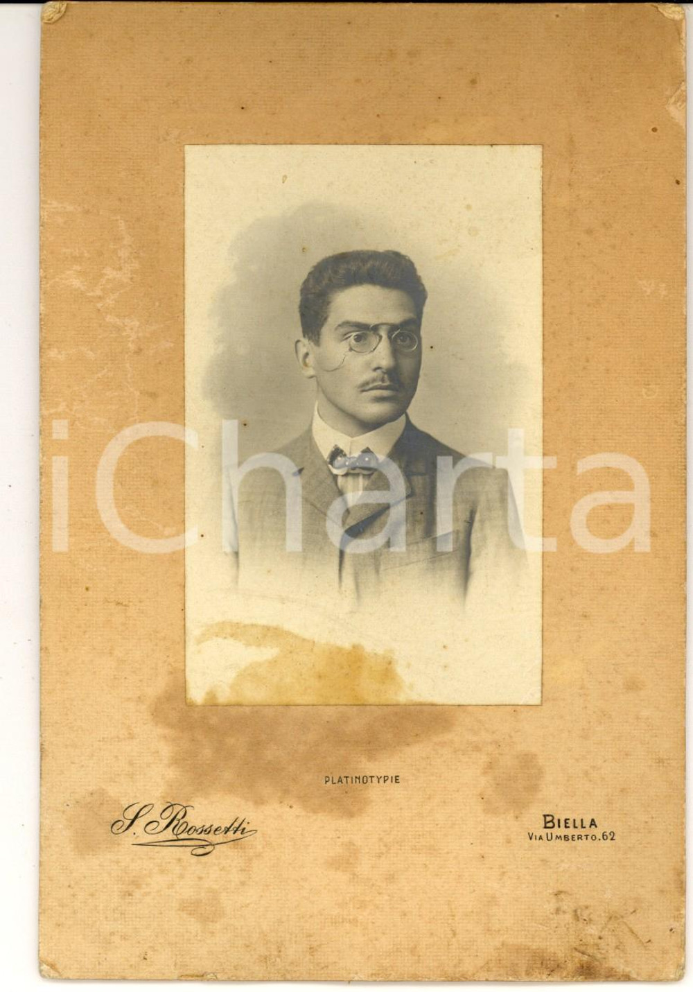 Fotografia d epoca originale 1910 ca BIELLA Ritratto di giovane uomo con gli occhiali Foto SIMONE ROSSETTI 1