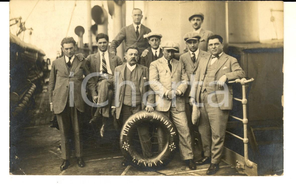 Fotografia d epoca originale 1924 LAS PALMAS ES Viaggiatori sul ponte della nave PRINCIPE DI UDINE Foto 1