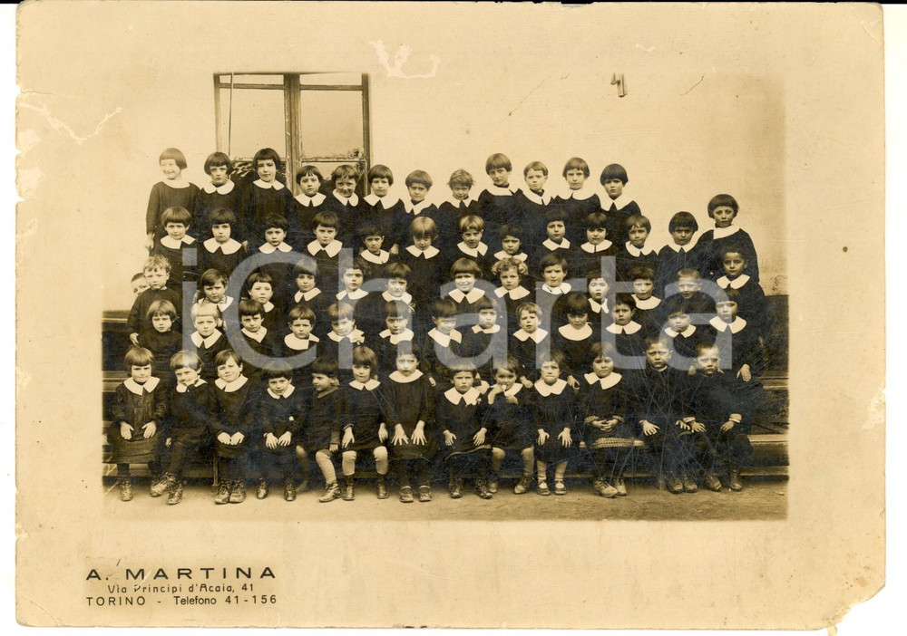Fotografia d epoca originale 1940 ca TORINO Bambini di una classe elementare Fotografia A. MARTINA 18x13 cm 1
