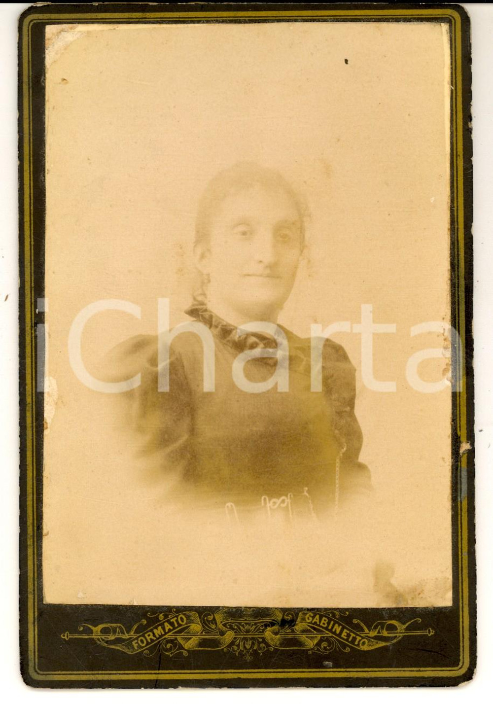Fotografia d epoca originale 1890 ca MILANO ? Ritratto di donna con abito di velluto Foto gabinetto 1