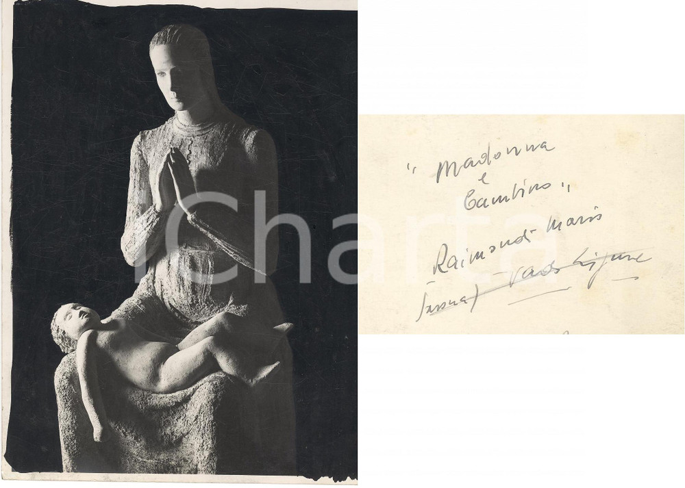 Fotografia d epoca originale 1937 SAVONA Mario RAIMONDI Madonna e Bambino Foto scultura con AUTOGRAFO 1