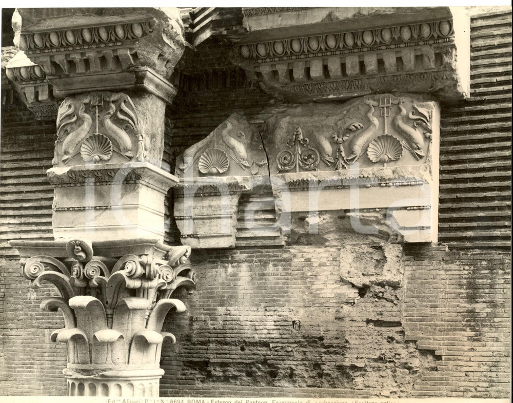 Fotografia d epoca originale 1930 ca ROMA PANTHEON Frammento di trabeazione Foto ALINARI 1