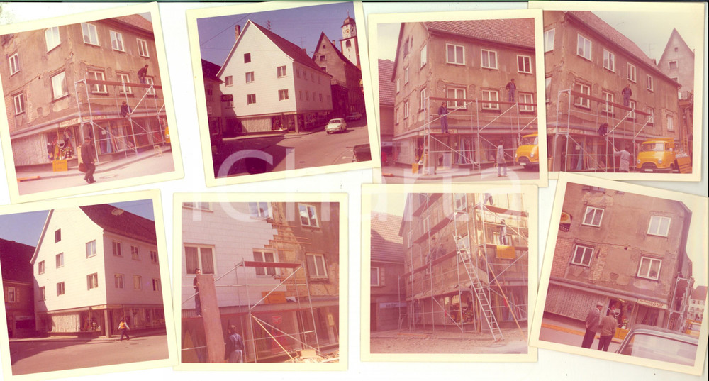 Fotografia d epoca originale 1960 ca SVIZZERA Lotto 8 foto lavori palazzo con negozio KAUFHAUS SCHROTT 9x9 cm 1