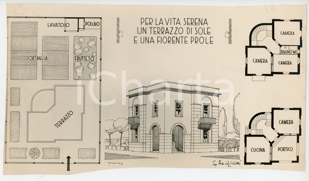 Fotografia d epoca originale 1933 MILANO EDILIZIA RURALE Progetto per villino Fotografia del progetto 1