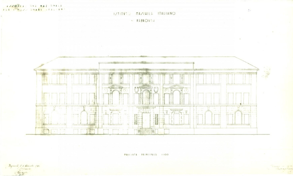 Fotografia d epoca originale 1932 BEIRUT LIBANO Scuola Italiana Maschile Progetto Ing. BUSCAGLIONE Foto 1