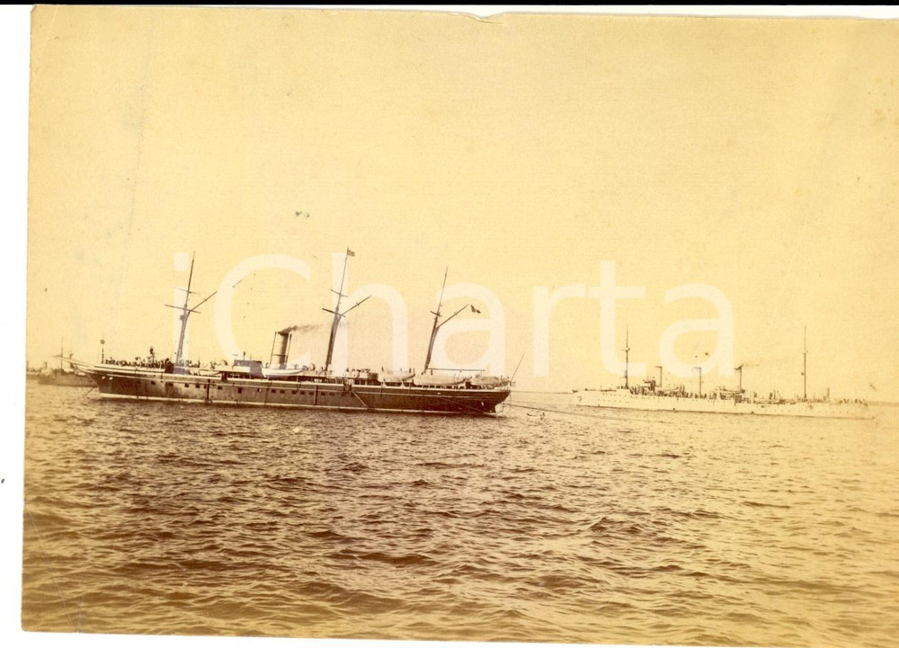 Fotografia d epoca originale 1910 ca REGIA MARINA Flotta in navigazione nel Mediterraneo Foto DANNEGGIATA 1