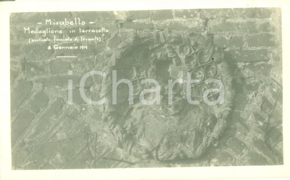 Fotografia d epoca originale 1914 MILANO BICOCCA Medaglione in terracotta a Villa MIRABELLO Fotografia 1