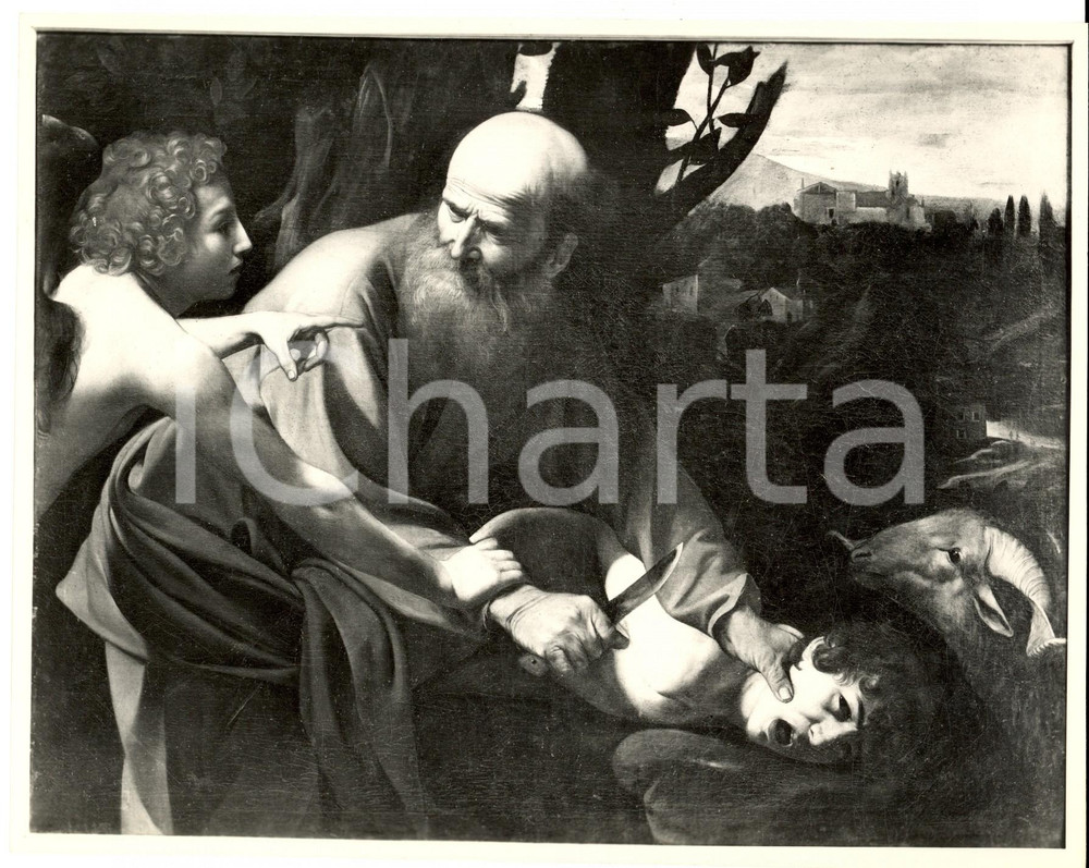 Fotografia d epoca originale 1951 MILANO Mostra CARAVAGGIO Sacrificio di Isacco Foto PEROTTI 18x24 1