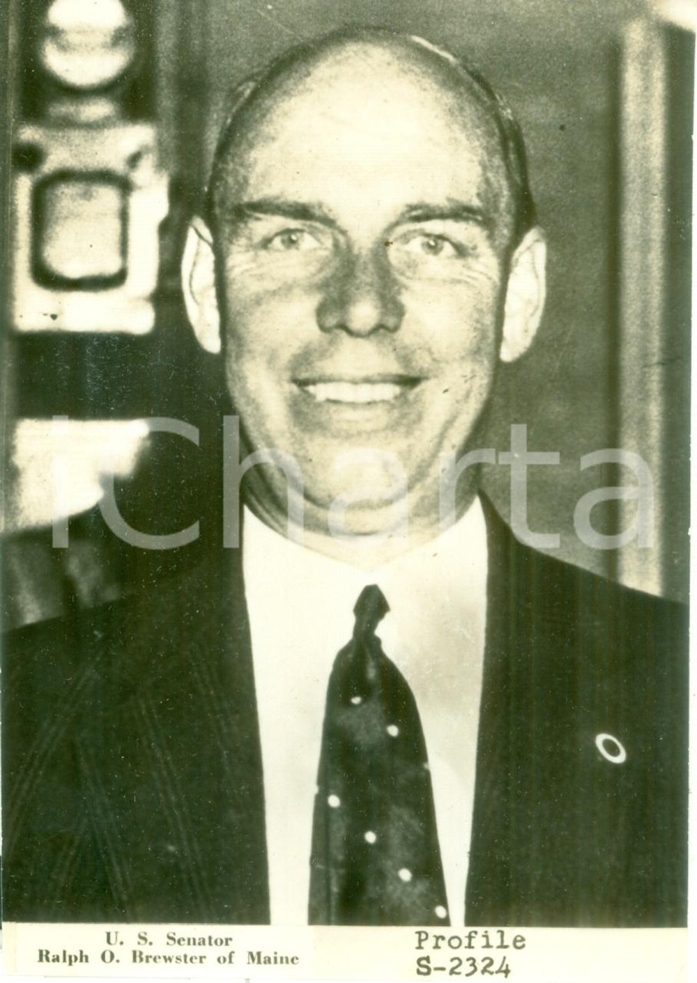 Fotografia d epoca originale 1945 ca RIPRODUZIONE USA Senatore Ralph Owen BREWSTER Fotografia 1