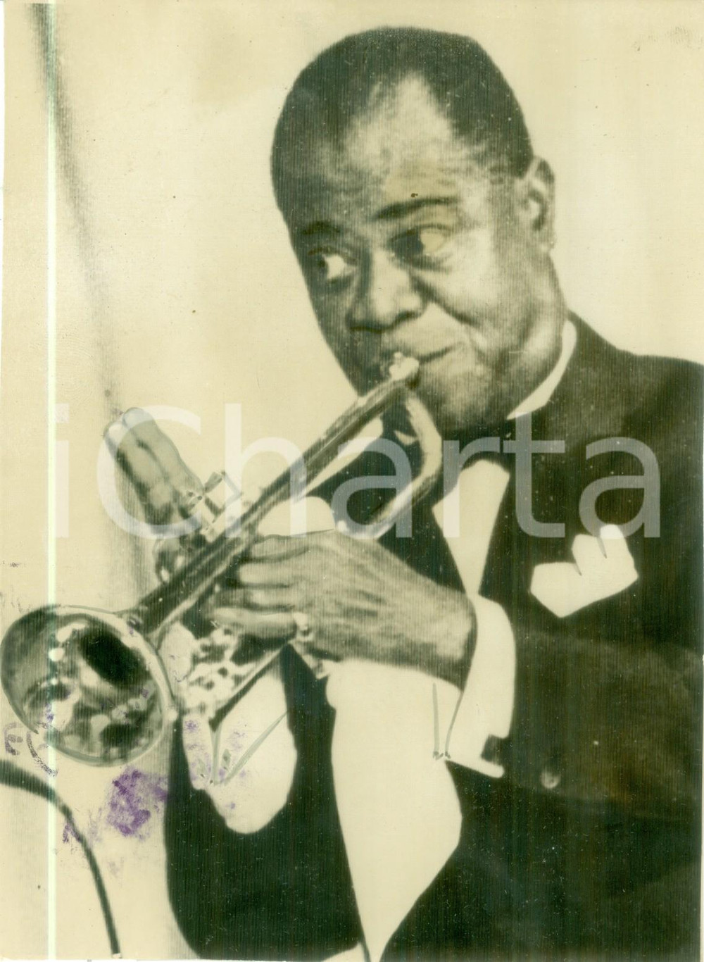 Fotografia d epoca originale 1965 ca NEW ORLEANS USA Louis ARMSTRONG suona la tromba Fotografia 1