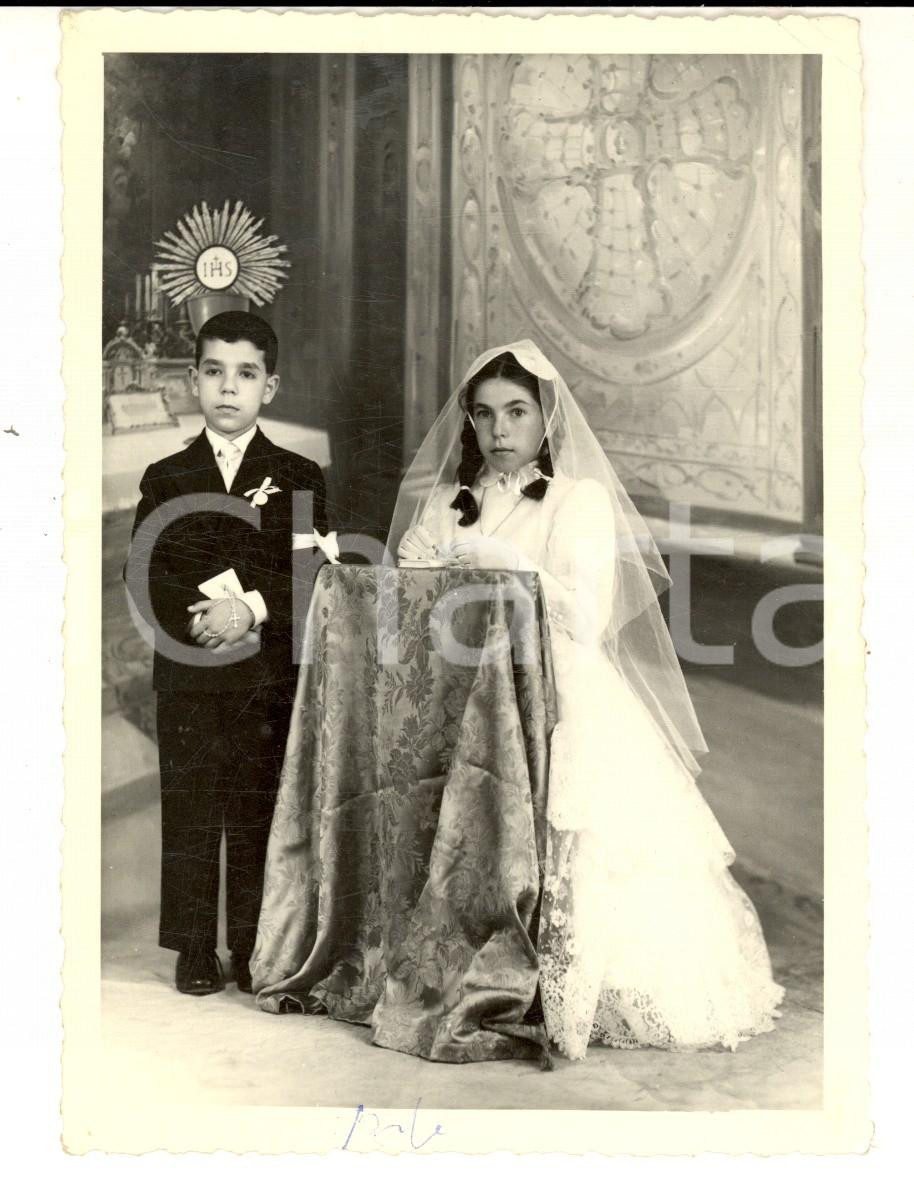 Fotografia d epoca originale 1955 CHIAVARI Coppia di fratelli alla Prima Comunione Foto VINTAGE MIGONE 1