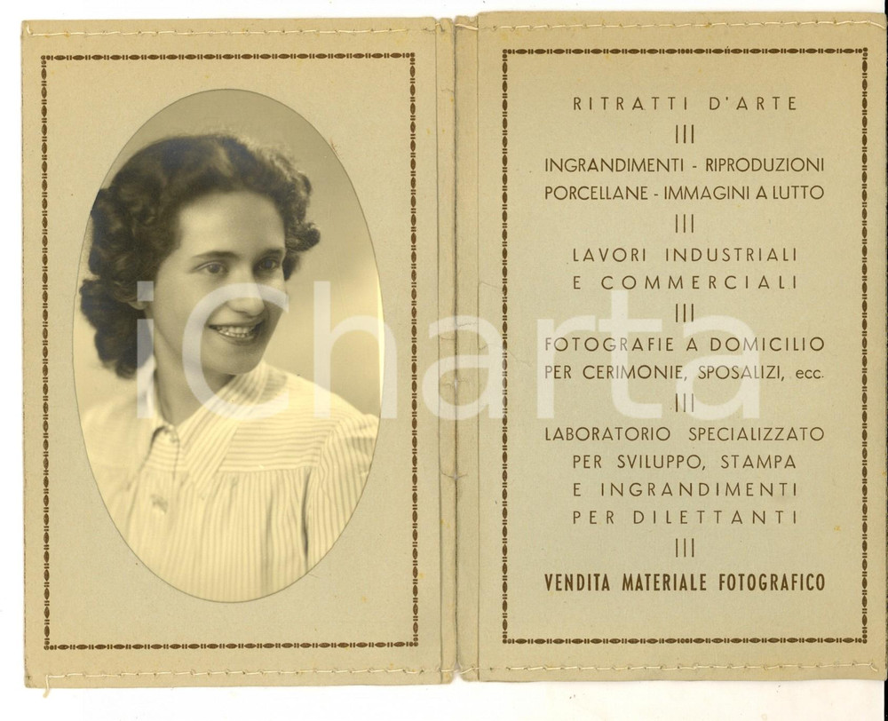 Fotografia d epoca originale 1940 ca SESTO CALENDE Ritratto di donna Foto cartolina TONINI con portafoto 1