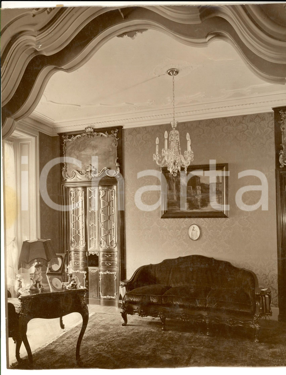 Fotografia d epoca originale 1950 ca MILANO ARREDAMENTO Interno di salotto borghese Foto BACCARINI & PORTA 1