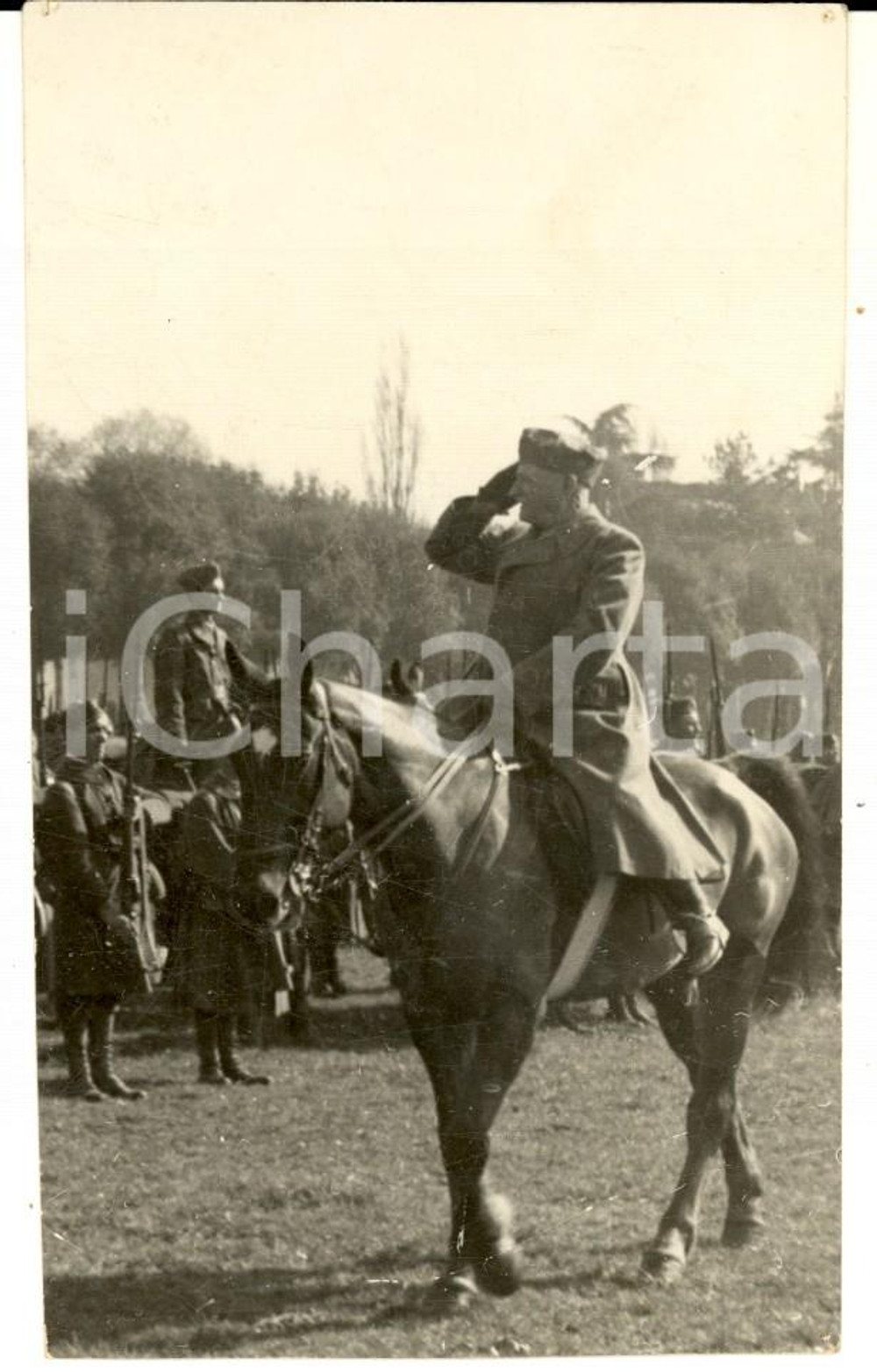 Fotografia d epoca originale 1935 REGIO ESERCITO Generale passa in rassegna un battaglione Foto 7x12 1