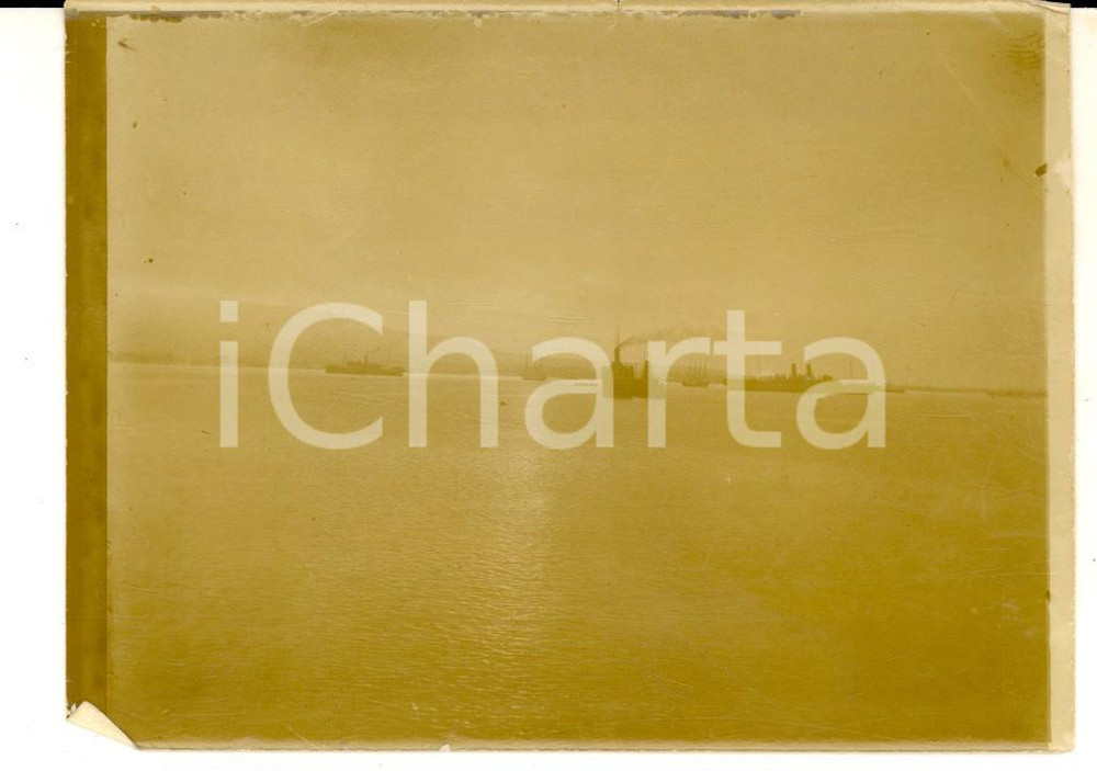 Fotografia d epoca originale 1910 ca REGIA MARINA Flotta in navigazione al tramonto Foto ARTISTICA 12x8 1