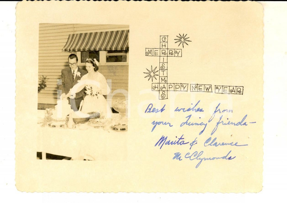 Fotografia d epoca originale 1950 ca USA Marriage Marita and Clarence McCLYMONDS Photo card VINTAGE 15x11 1