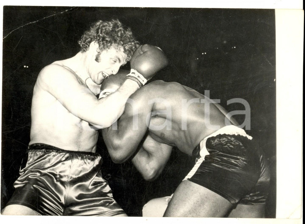 Fotografia d epoca originale 1950 ca PARIS PUGILATO Due combattenti sul ring Fotografia 18x13 cm 1