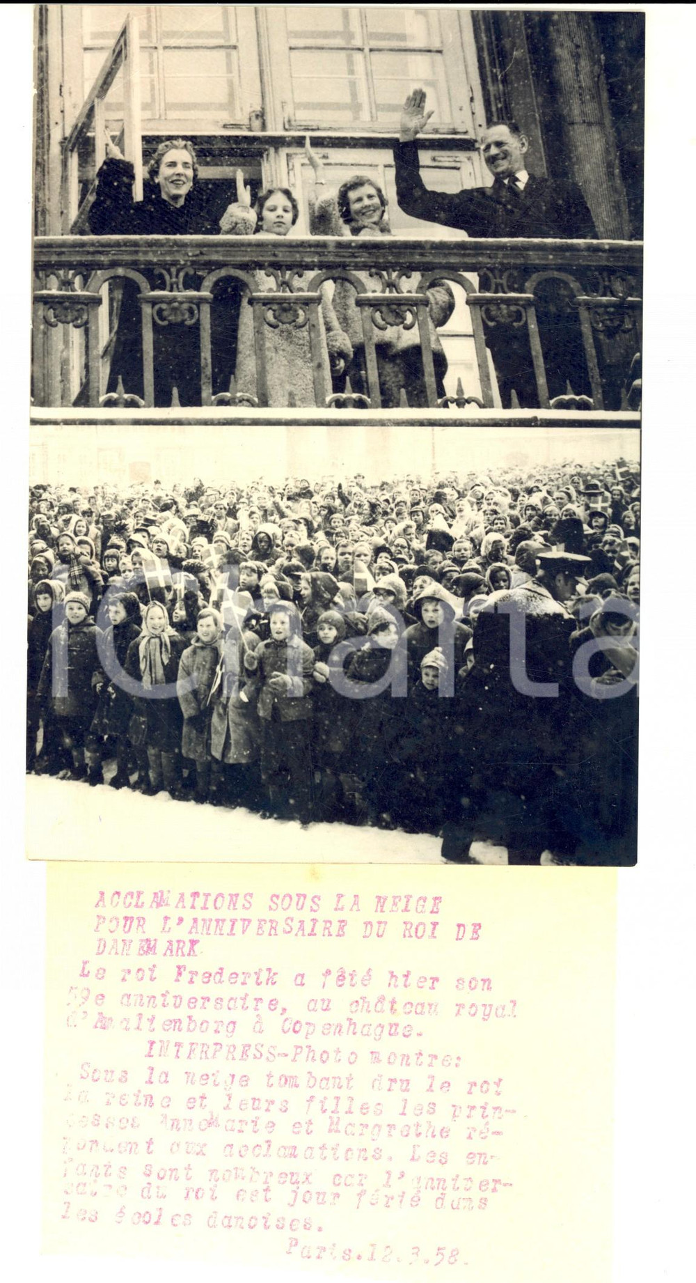 Fotografia d epoca originale 1958 COPENAGHEN Anniversario Federico IX di DANIMARCA con figlie Fotomontaggio 1