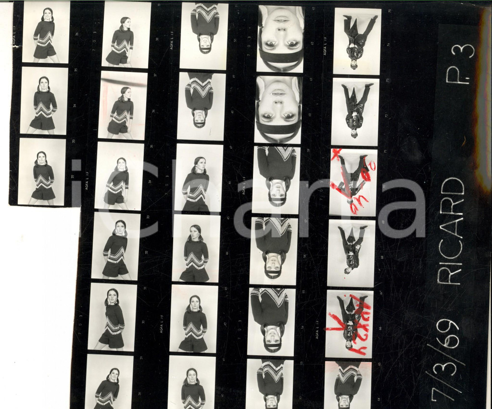 Fotografia d epoca originale 1969 PARIS MODA INVERNO Modella con abito etnico Foto RICARD 27 provini 26x21 1