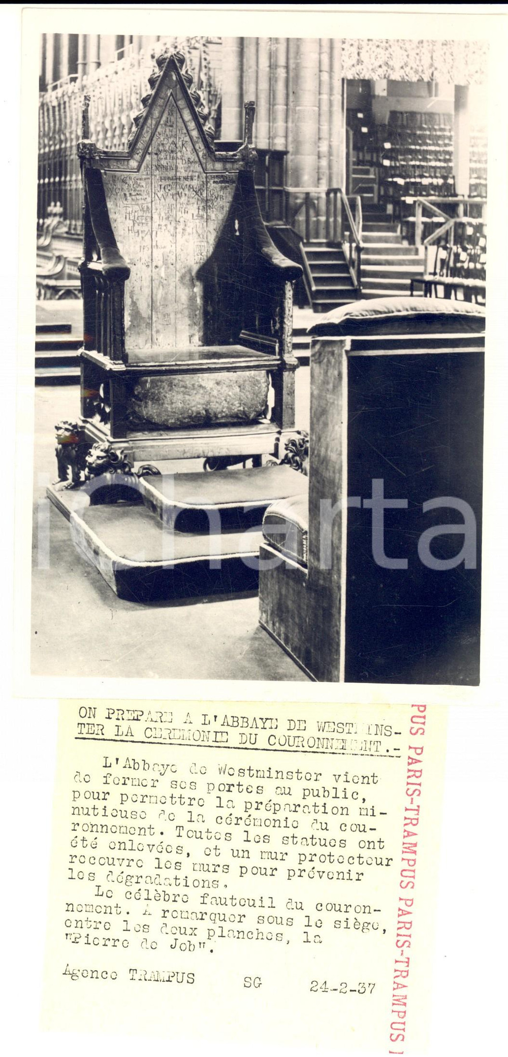 Fotografia d epoca originale 1937 LONDON WESTMINSTER ABBEY Trono per incoronazione Giorgio VI Foto 13x18 cm 1