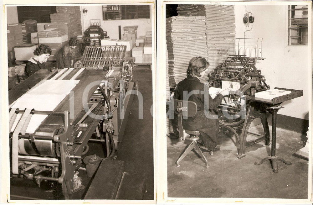 Fotografia d epoca originale 1969 PAVIA Tipografia Mario PONZIO Operaie rilegatrici al lavoro FRONTE RETRO 1