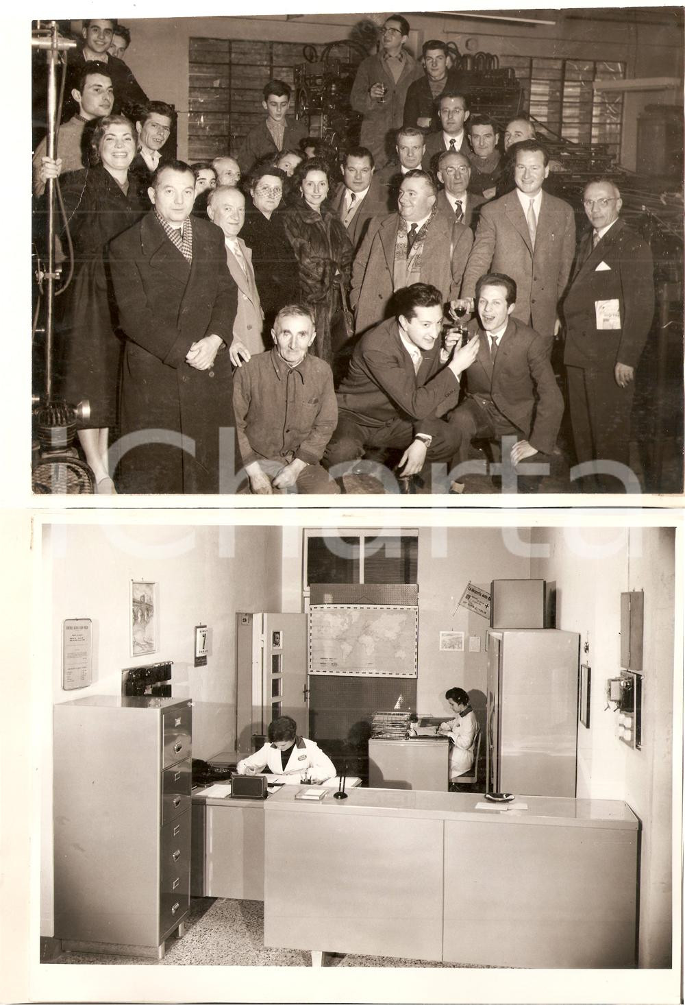 Fotografia d epoca originale 1955 ca PAVIA Industrie Grafiche Mario PONZIO Brindisi dello staff FRONTE RETRO 1