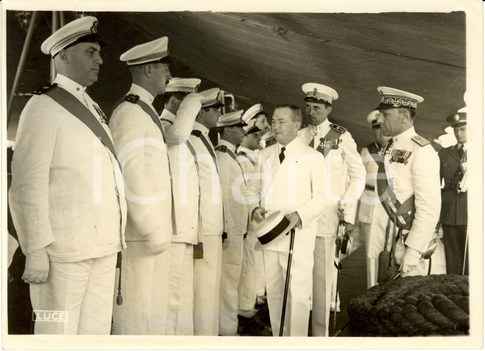 Fotografia d epoca originale 1939 ROMA Juan AROSEMENA Presidente PANAMA su incrociatore EUGENIO DI SAVOIA 1