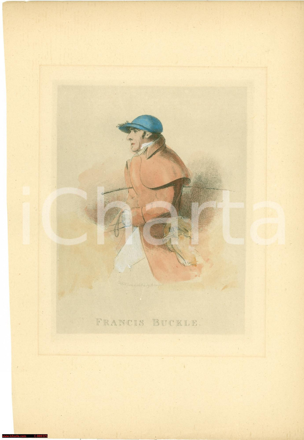 Stampa, bozzetto originale 1820 circa NEWMARKET UK Il fantino Francis BUCKLEY 1