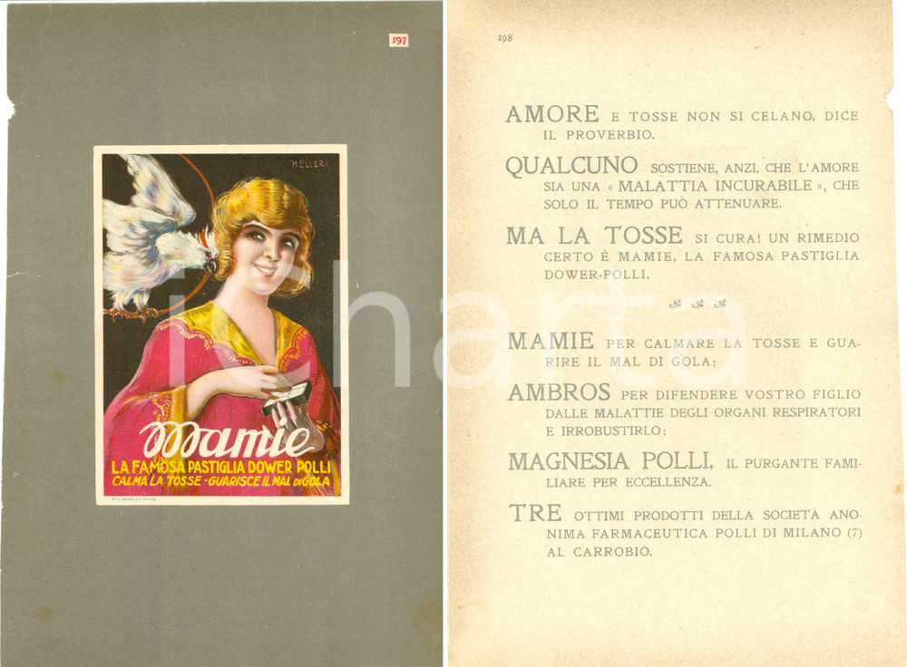 Materiale pubblicitario d’epoca 1920 circa MAMIE Pastiglia per la tosse DOWER POLLI 1