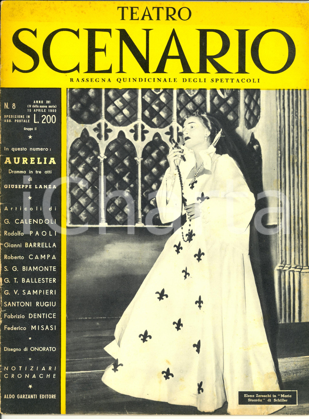 Giornale, rivista storica 1952 TEATRO SCENARIO Dramma AURELIA di G. LANZA Rivista Anno XVI n° 8 1