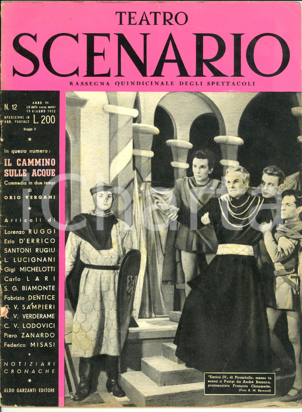 Giornale, rivista storica 1952 TEATRO SCENARIO Il cammino sulle acque O. VERGANI Rivista anno XVI nÂ° 12 1