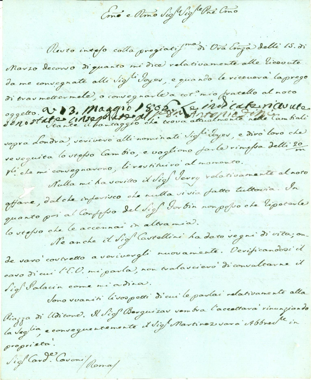 Autografo originale 1806 ARANJUEZ Movimenti Curia Arcivescovile MADRID AUTOGRAFO Giovanni Bat. FINI 1