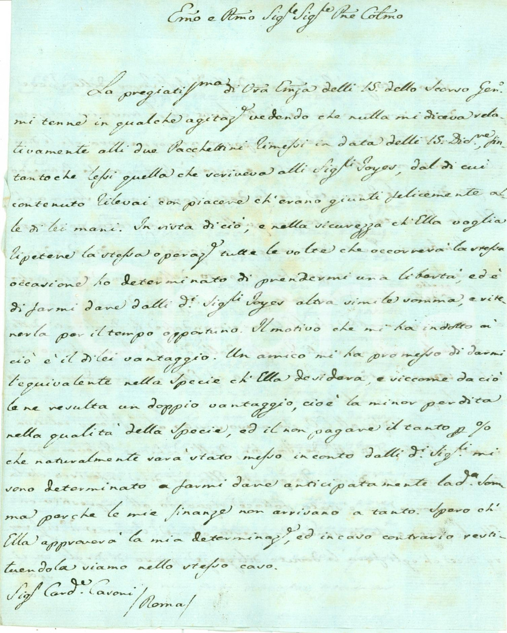 Autografo originale 1806 MADRID EreditÃ  Annibale CASONI Lettera AUTOGRAFA Giovanni Battista FINI 1