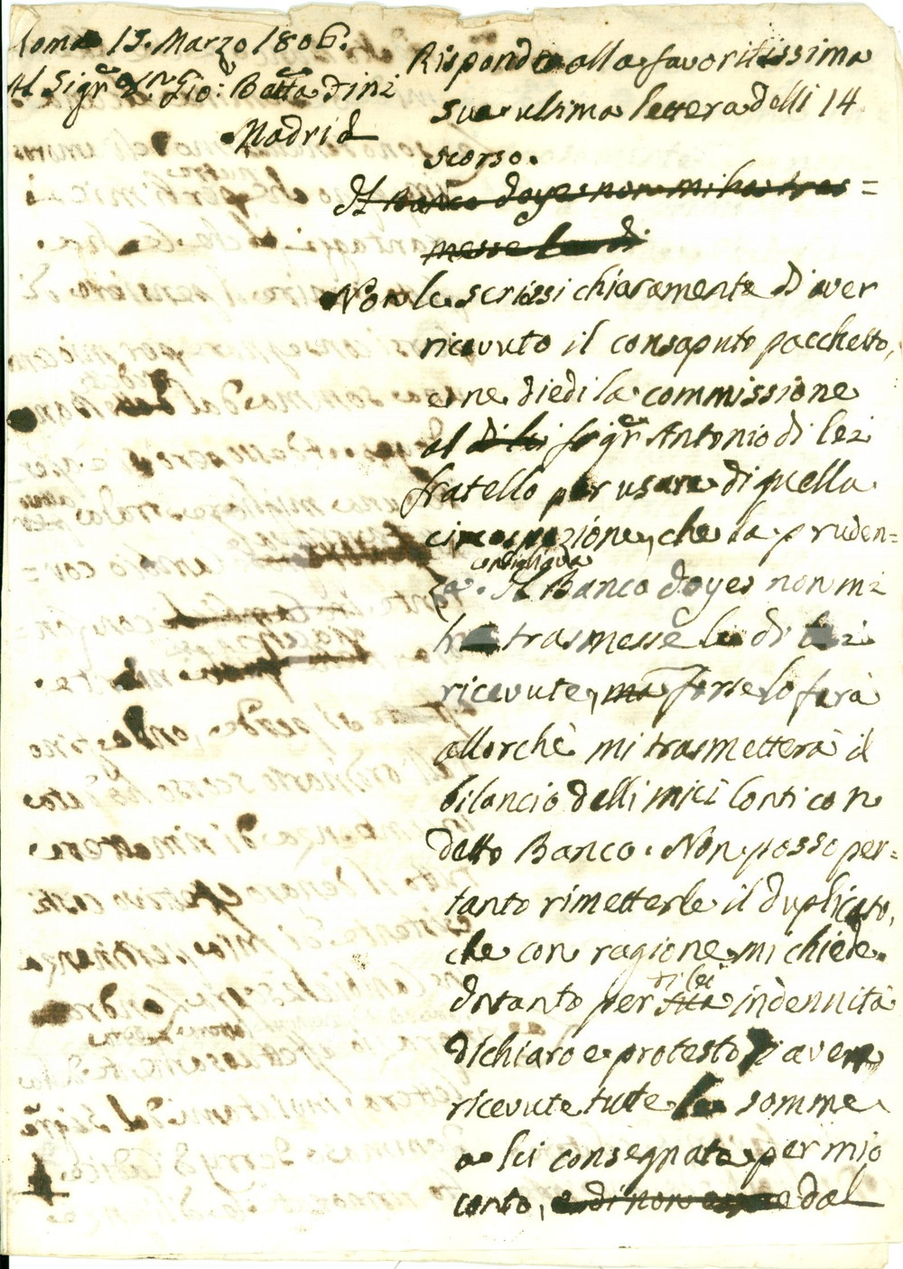 Autografo originale 1806 ROMA Cardinale Filippo CASONI ringrazia Giovanni Battista FINI AUTOGRAFO 1
