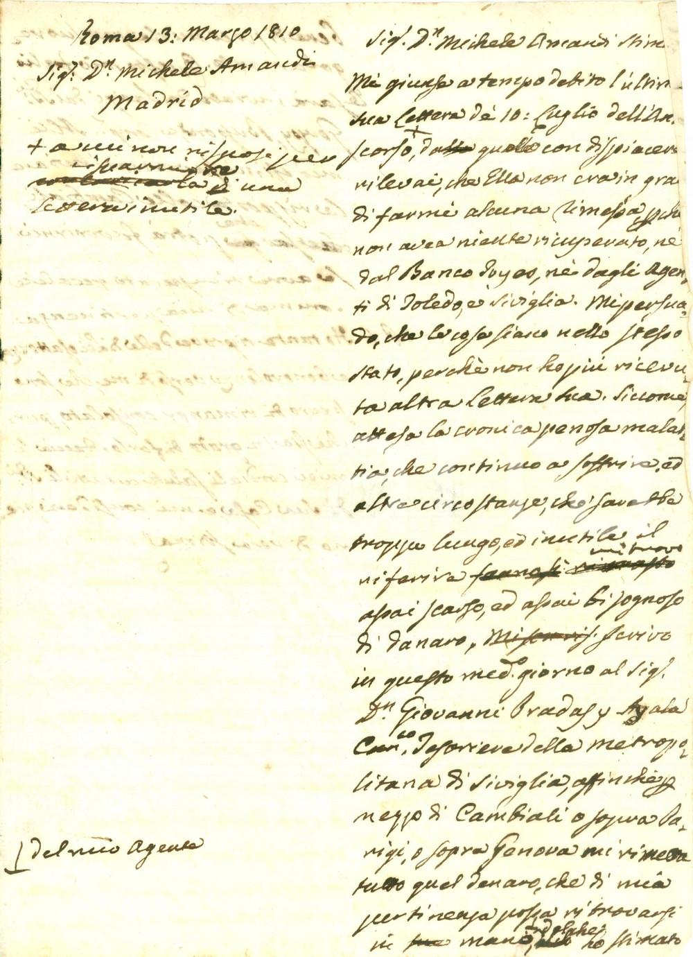 Autografo originale 1810 ROMA Cardinale Filippo CASONI chiede denaro a Michele AMANDI AUTOGRAFO 1