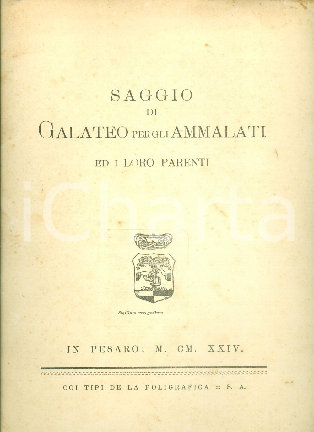 Materiale pubblicitario d’epoca 1924 PESARO Stab. Farmaceutico RUGGERI Saggio di galateo per ammalati e parenti 1