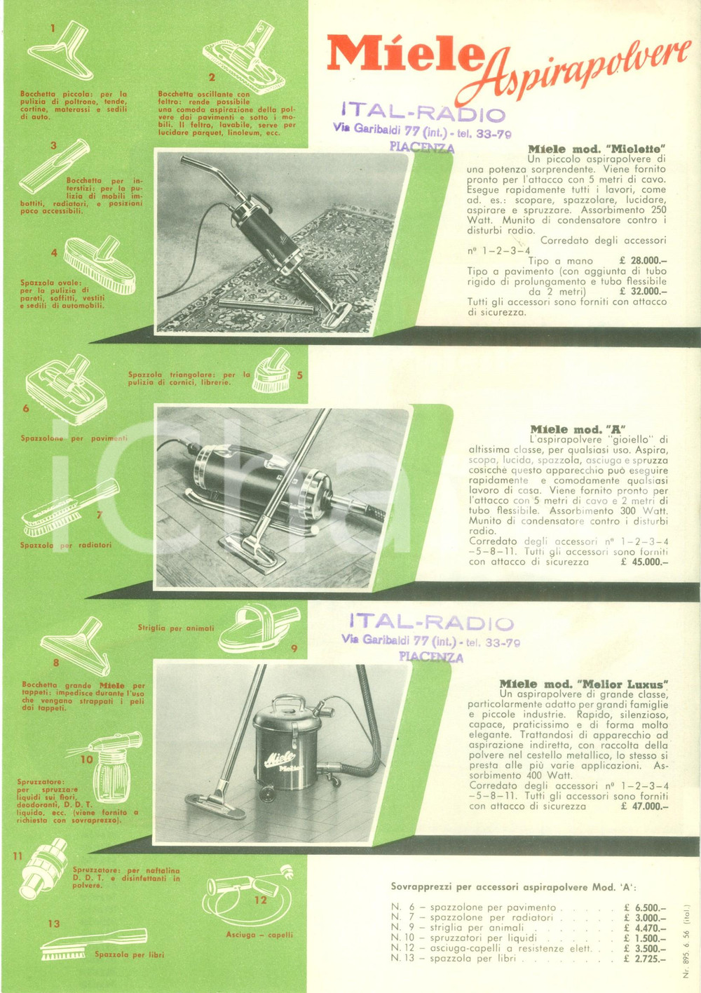 Materiale pubblicitario d’epoca 1956 GUTERSLOH GERMANIA Volantino aspirapolvere MIELE PubblicitÃ  ILLUSTRATA 1