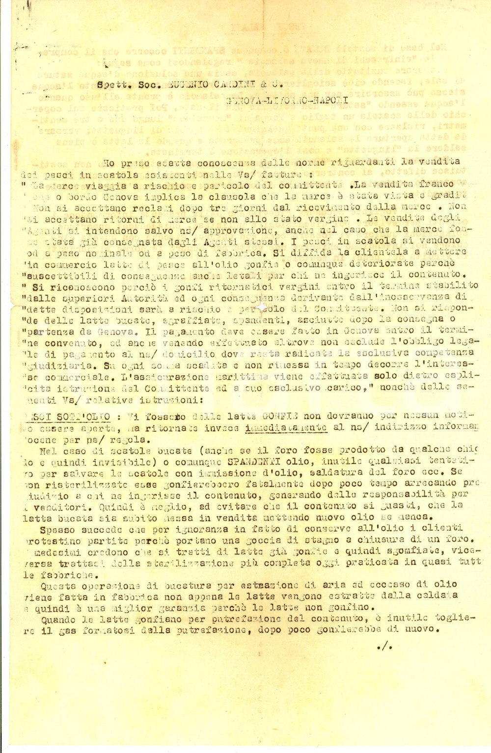 Documento originale, autentico 1950 ca LIVORNO Ditta Eugenio CARDINI Lettera su vendita di pesce in scatola 1