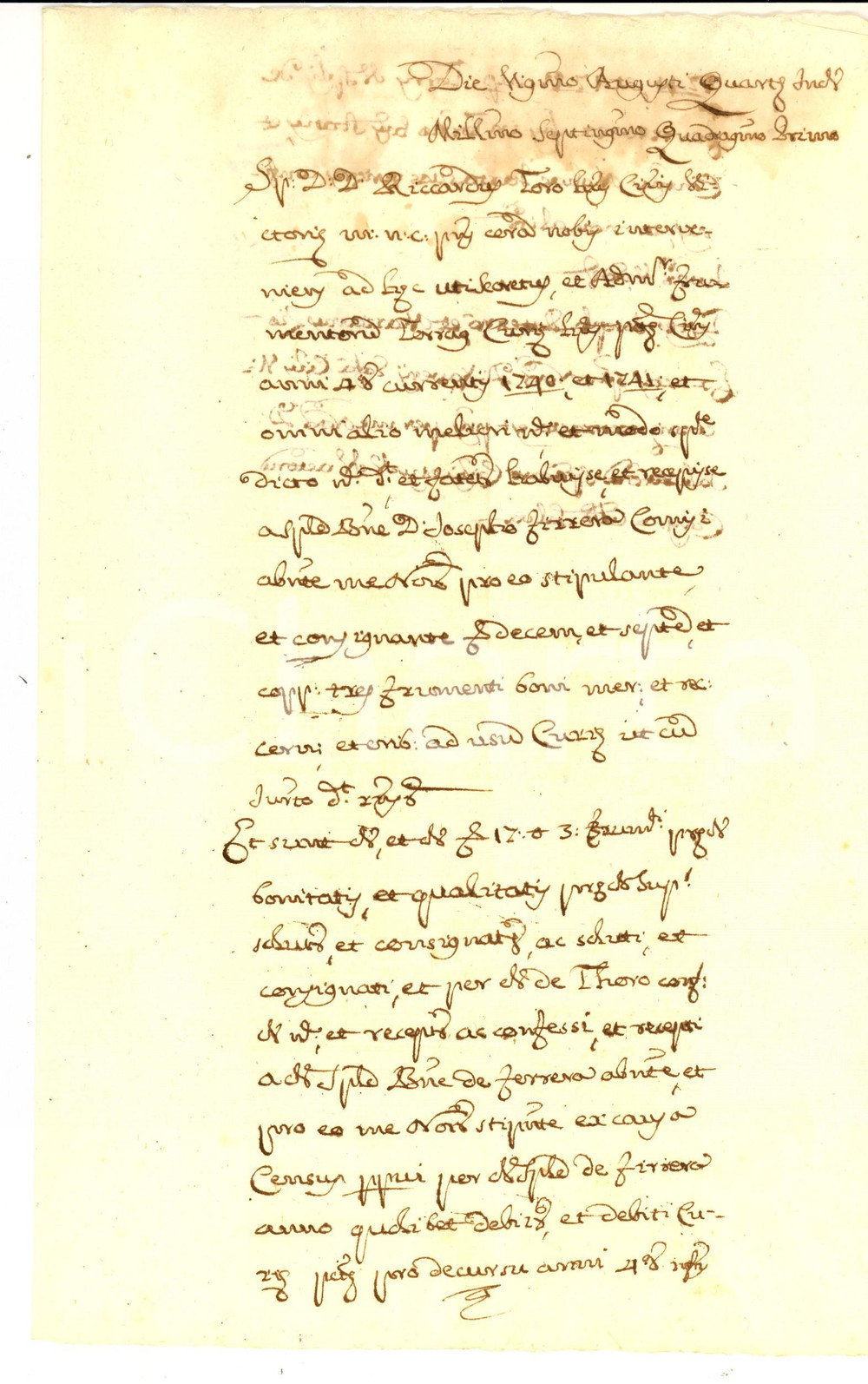 Documento originale, autentico 1741 VITTORIA Don Giuseppe FERRERA vende frumento a don Riccardo TORO 1
