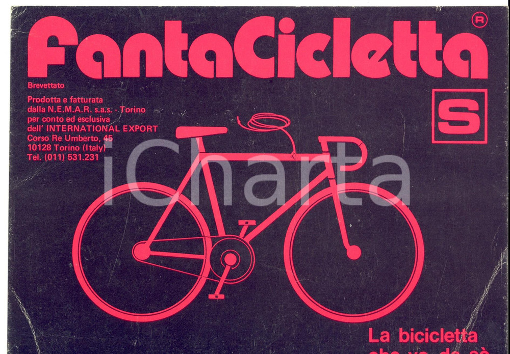 Materiale pubblicitario d’epoca 1960 ca TORINO Ditta NEMAR FANTACICLETTA Bicicletta che va da sé Cartoncino 1
