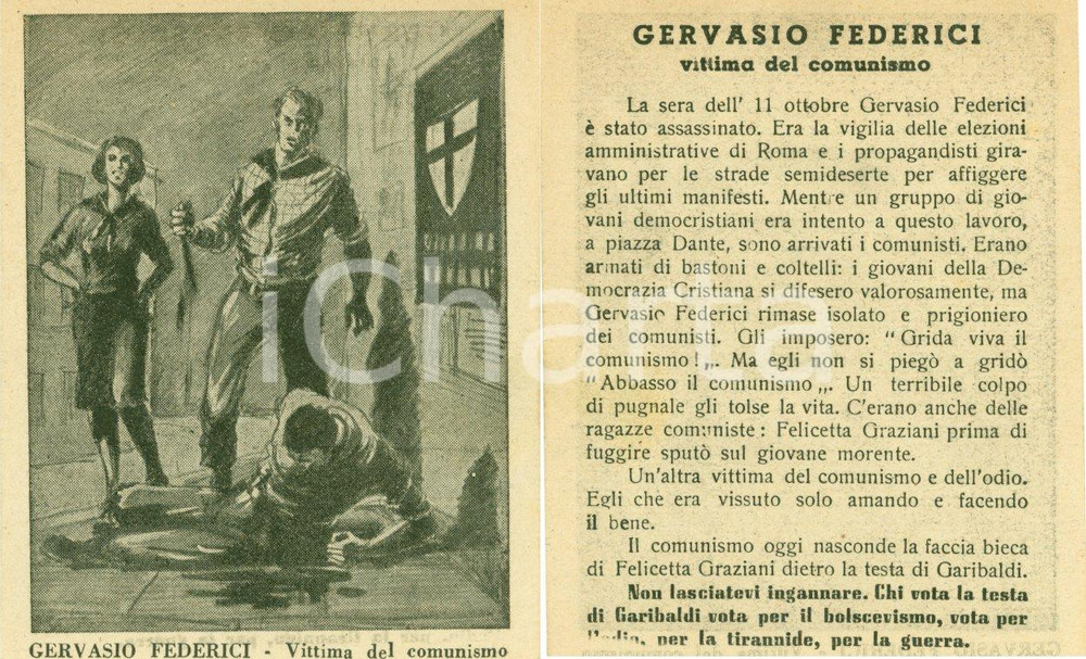 Oggetto da collezione cartaceo 1947 PROPAGANDA Gervasio FEDERICI ucciso da comunisti  Figurina 1 1