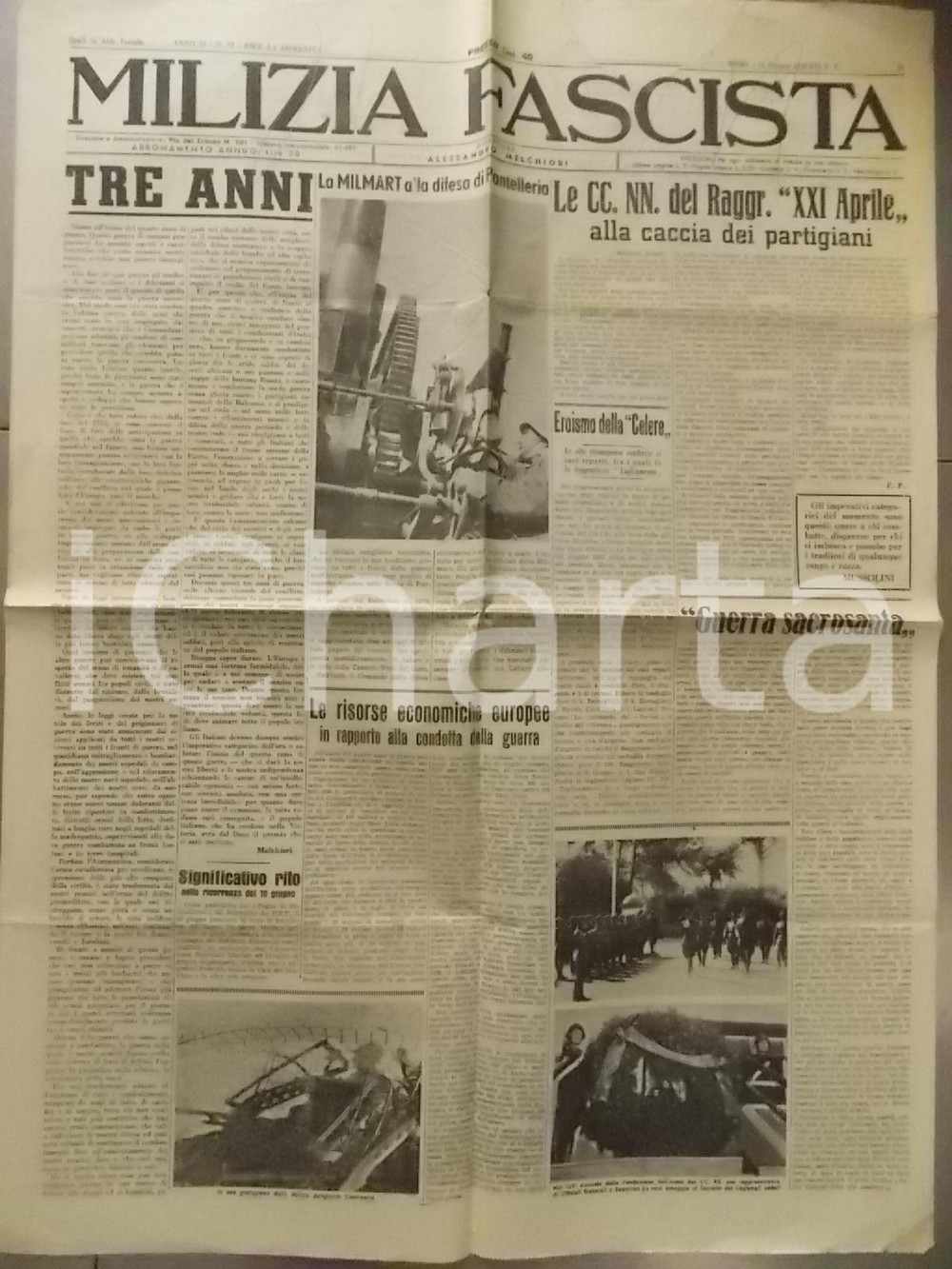 Giornale, rivista storica 1943 WW2 MILIZIA FASCISTA CC. NN. XXI APRILE a caccia di partigiani Giornale 1