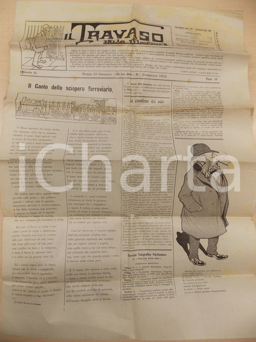 Giornale, rivista storica 1902 TRAVASO DELLA DOMENICA Canto dello sciopero ferroviario Giornale satirico 1