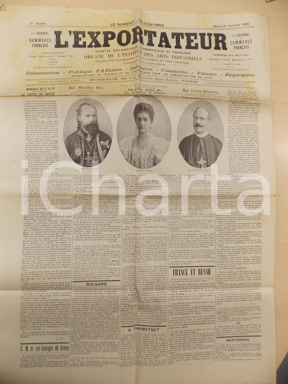 Giornale, rivista storica 1896 L EXPORTATEUR Mariage Hélène de MONTENEGRO  Prince de NAPLES Gazette 1