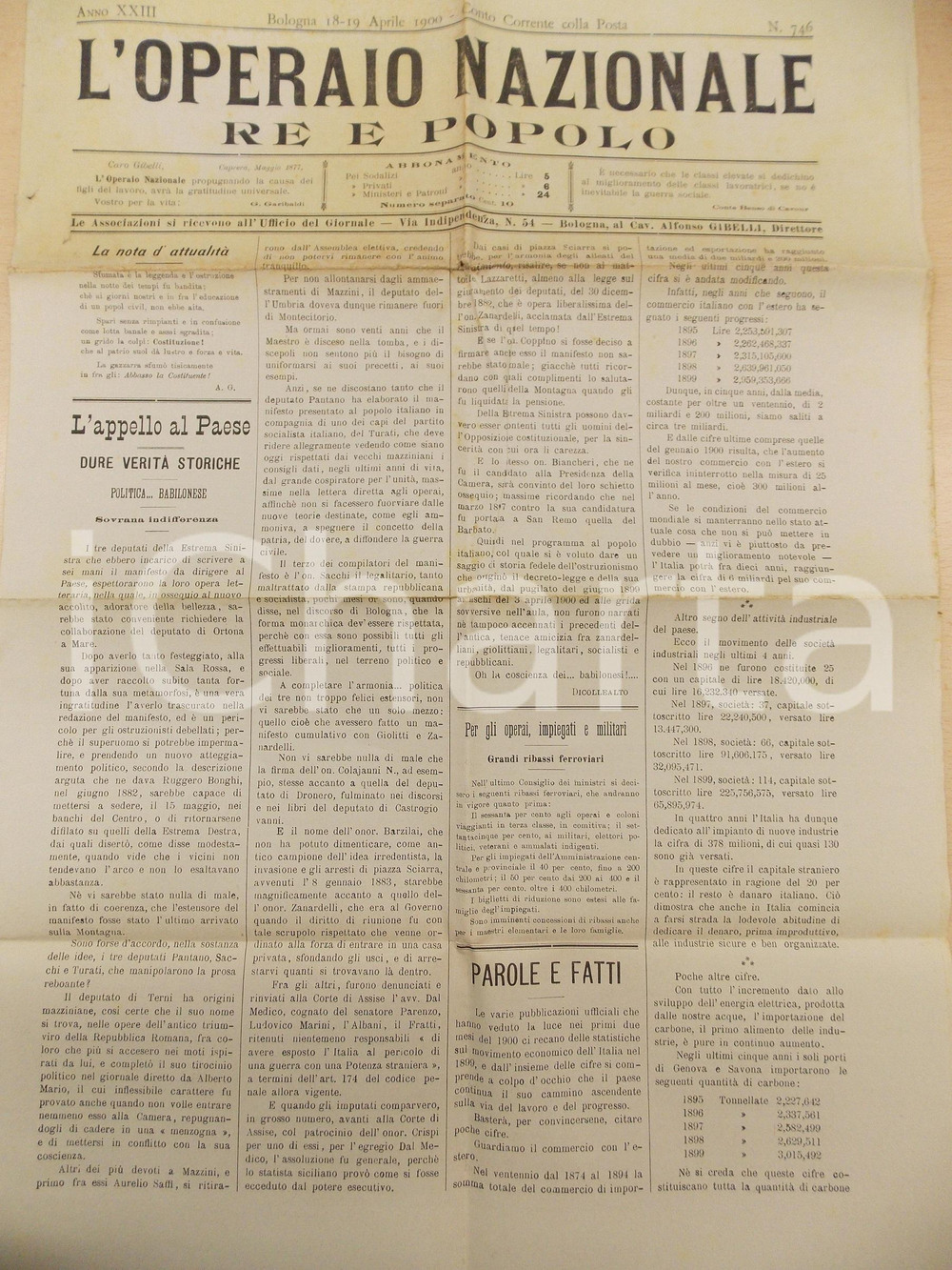 Giornale, rivista storica 1900 L OPERAIO NAZIONALE Politica babilonese dell Estrema Sinistra Giornale 1