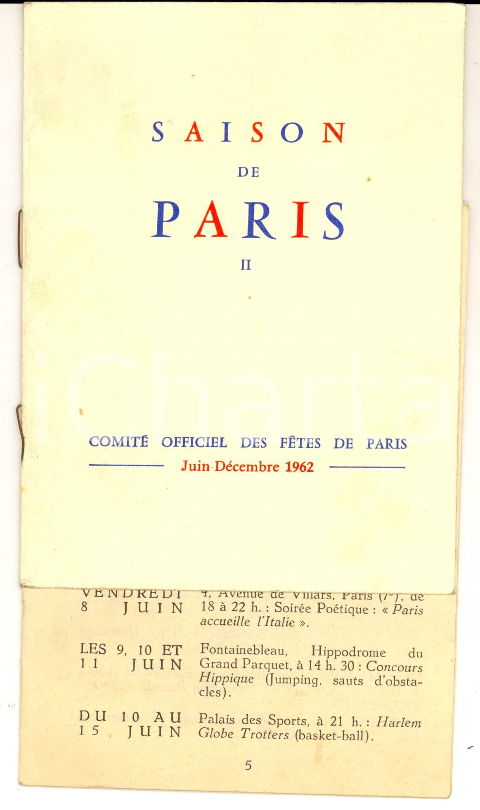 Materiale pubblicitario d’epoca 1962 PARIS Comité officiel des fêtes  Programme juindécembre 30 pp. 1
