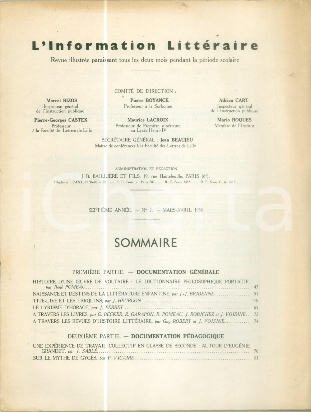 Libro, pubblicazione d epoca 1955 L INFORMATION LITTERAIRE RenÃ© POMEAU Histoire d une oeuvre de VOLTAIRE 1
