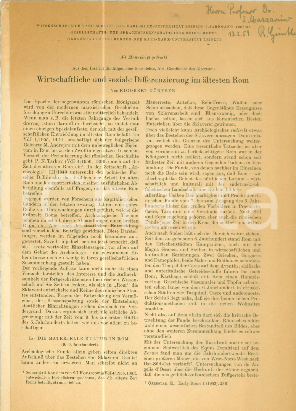 Libro, pubblicazione d epoca 1958 Rigobert GUNTHER Wirtschaftliche und soziale Differenzierung altesten ROM 1